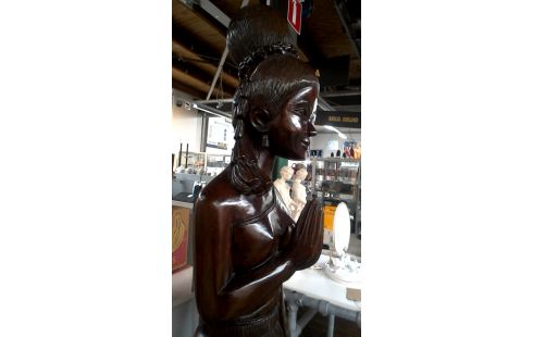 BEELD VROUW HOUT SNIJWERK TEAK
