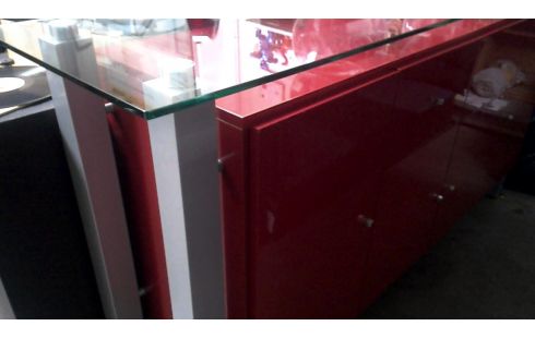 APARADOR BAJO ROJO LACADO METAL HIELO 4 PUERTAS 2 CAJONES