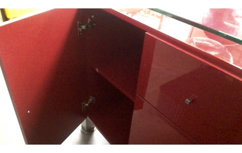 APARADOR BAJO ROJO LACADO METAL HIELO 4 PUERTAS 2 CAJONES