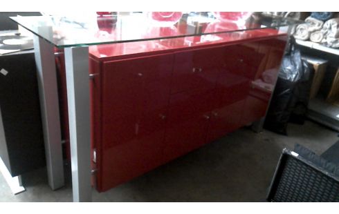 APARADOR BAJO ROJO LACADO METAL HIELO 4 PUERTAS 2 CAJONES