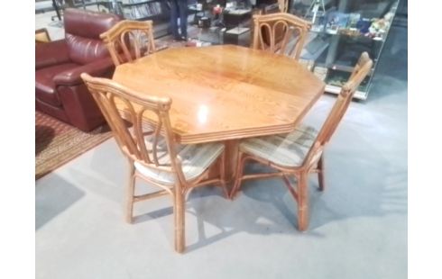 TABLE ROTIN + 4 CHAISES