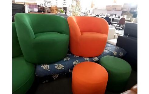 CANAPE MODERNE VERT 2 POUFS 2 FAUTEUILS