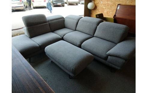 CANAPE D'ANGLE GRIS + POUF