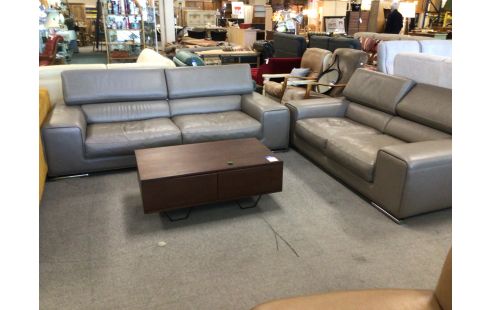 SALON 3+2 GROS CUIR GRIS TAUPE