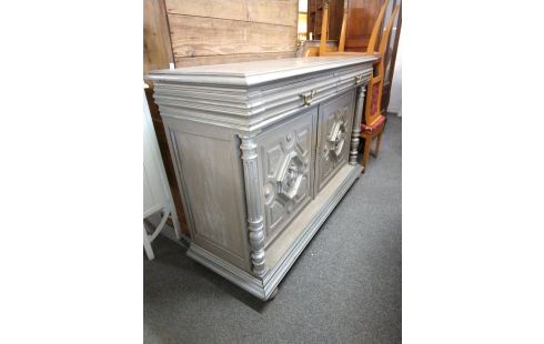 BAHUT 2 PORTES 2 TIROIRS PATINE GRISE