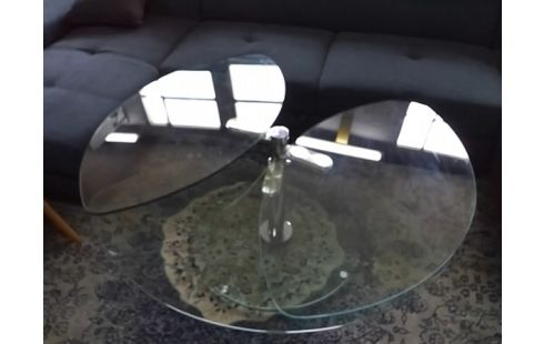 TABLE BASSE PLATEAUX VERRES (QLQS RAYURES)