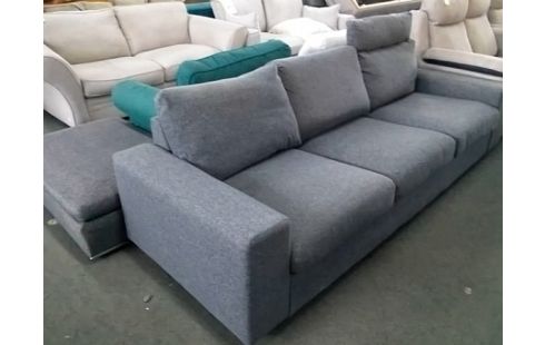 CANAPE 3P TISSU GRIS AVEC POUF