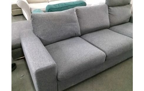 CANAPE 3P TISSU GRIS AVEC POUF