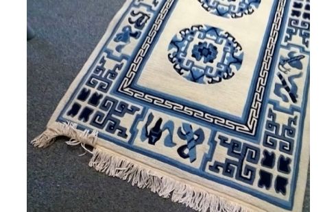 TAPIS MOTIF BLANC ET BLEU 90x180