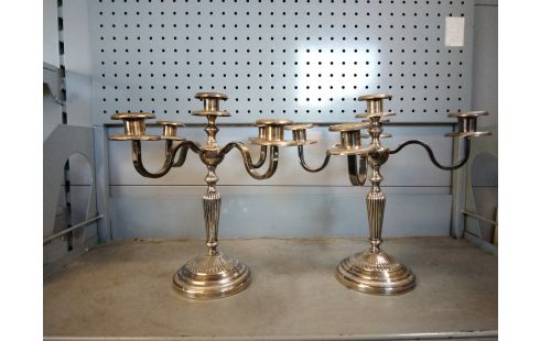 CANDELABRE BRONZE ARGENTE LA PAIRE