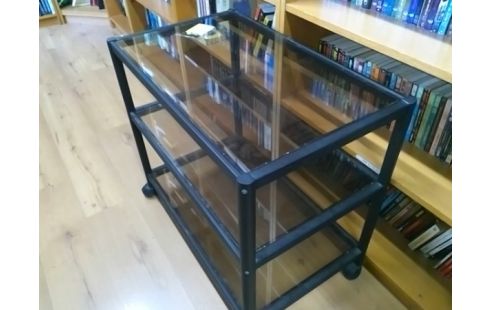 DESSERTE A ROULETTES NOIRE AVEC PLATEAU VERRE