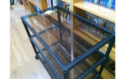 DESSERTE A ROULETTES NOIRE AVEC PLATEAU VERRE