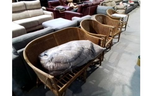 SALON ROTIN BANQUETTE + 2 FAUTEUILS CANNÉS