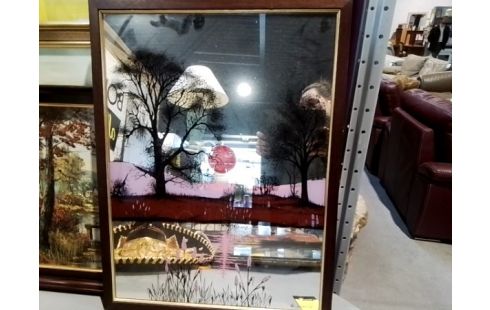 MIROIR VINTAGE PAYSAGE COUCHER SOLEIL ROSE