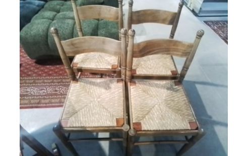 LOT DE 4 CHAISES PAILLÉES