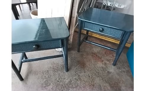 PAIRE DE CHEVETS ROTIN BLEU