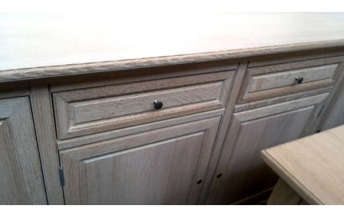 BUFFET BAS 4 PORTES 2 TIROIRS CERUSE CHENE