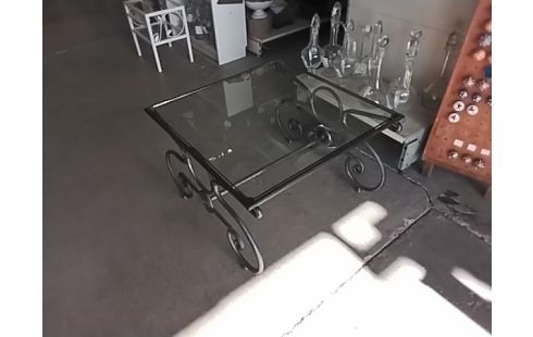 TABLE BASSE FER FORGÉ PLATEAU VERRE