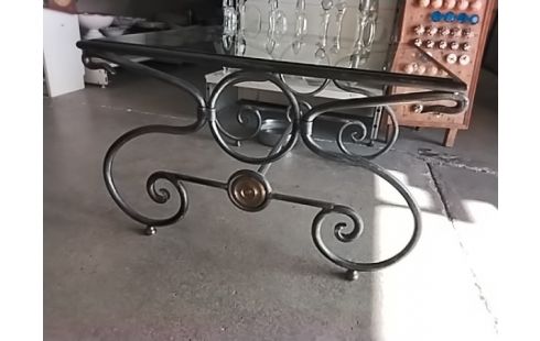 TABLE BASSE FER FORGÉ PLATEAU VERRE