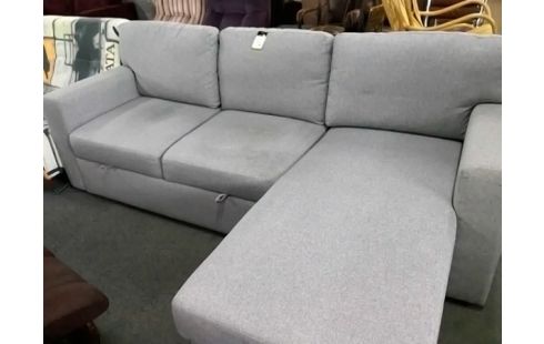 CANAPE D'ANGLE CONVERTIBLE TISSU GRIS AVEC COFFRE