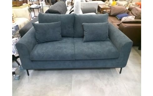 CANAPE 2 PLACES TISSU GRIS  BLEU PIEDS MEATL NOIR