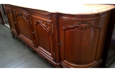 BUFFET BAS STYLE LOUIS XV MERISIER MARBRE 5 PORTES