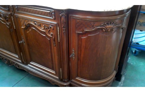 BUFFET BAS STYLE LOUIS XV MERISIER MARBRE 5 PORTES