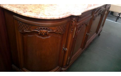 BUFFET BAS STYLE LOUIS XV MERISIER MARBRE 5 PORTES