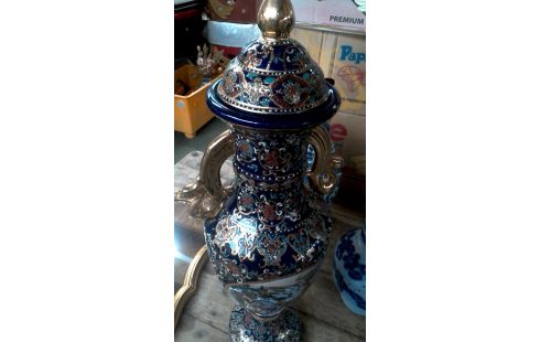 VASE COUVERT SATSUMA BLEUE OR