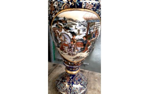 VASE COUVERT SATSUMA BLEUE OR