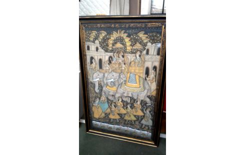 SCHILDERIJ OP ZIJDE OOSTERS OLIFANTEN