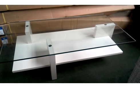TABLE DE SALON MODERNE BLANCHE MET GLACE