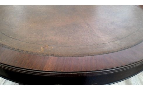 TABLE DE SALON ROND ANGLAIS VERTE CUIR