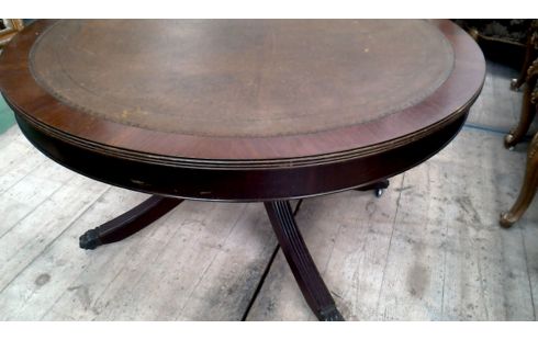 TABLE DE SALON ROND ANGLAIS VERTE CUIR