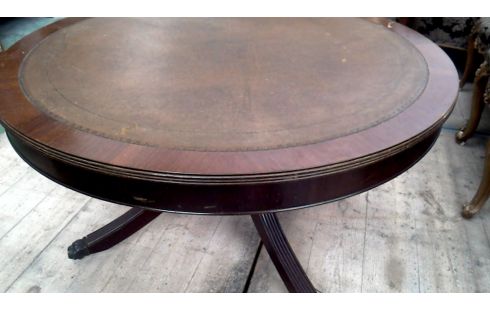 TABLE DE SALON ROND ANGLAIS VERTE CUIR