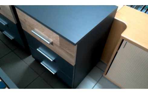 CHEVET L UNITE 3 TIROIRS NOIRE, , BOIS LOOK