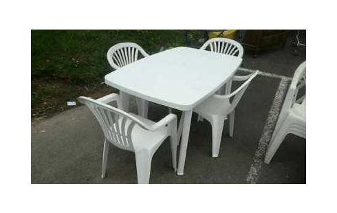 SALON DE JARDIN BLANC PLASTIQUE 5 PIECES