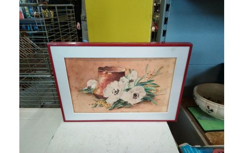 AQUARELLE NATURE MORTE POT ET FLEURS