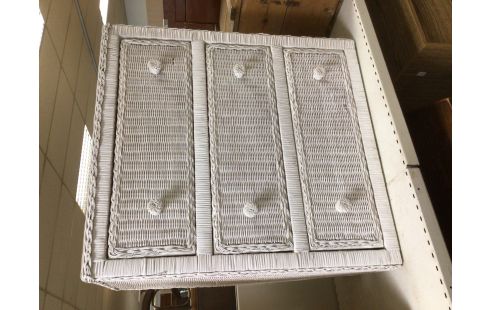 COMMODE OSIER PEINT BLANC 3 TIROIRS