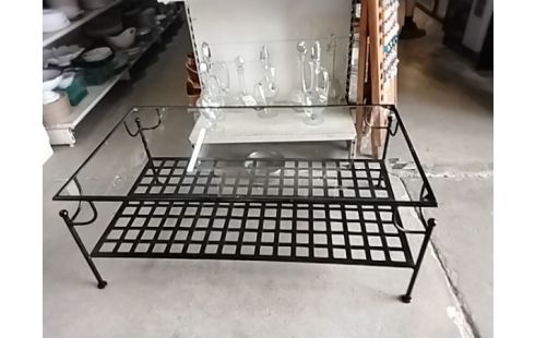 TABLE BASSE FER FORGE PLATEAU VERRE