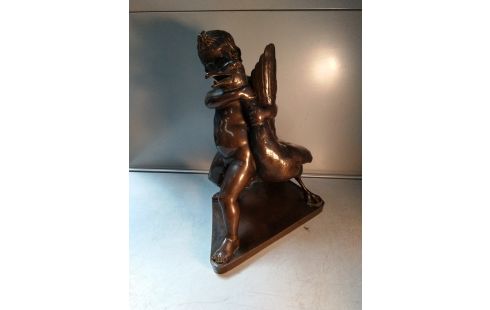 SCULPTURE BRONZE ENFANT ET OIE FONDEUR COLLAS