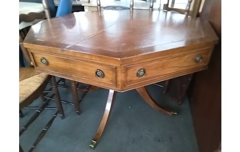 TABLE OCTOGONALE STYLE ANGLAIS PIED ABÎMÉ 3 ALLONGES