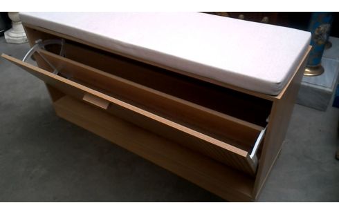 MEUBLE A CHAUSSURES, , BANC BEIGE TISSU A ABATTANTS