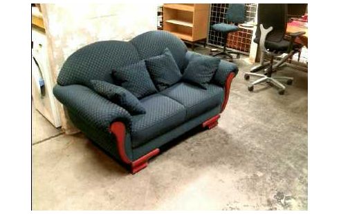 SOFA BLAU GEMUSTERT HOLZFÜßE ZWEISITZER