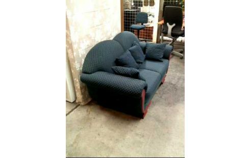 SOFA BLAU GEMUSTERT HOLZFÜßE ZWEISITZER