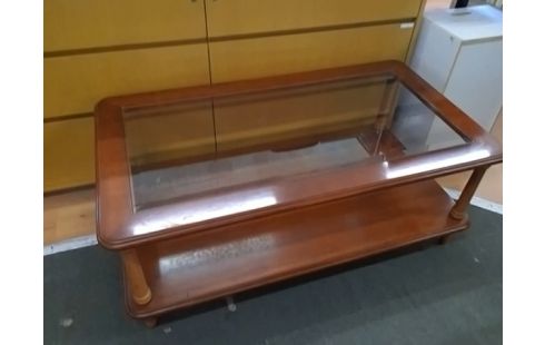 TABLE BASSE MERISIER AVEC PLATEAU VERRE