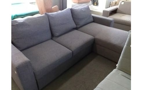 CANAPE D'ANGLE CONVERTIBLE COFFRE TISSU GRIS