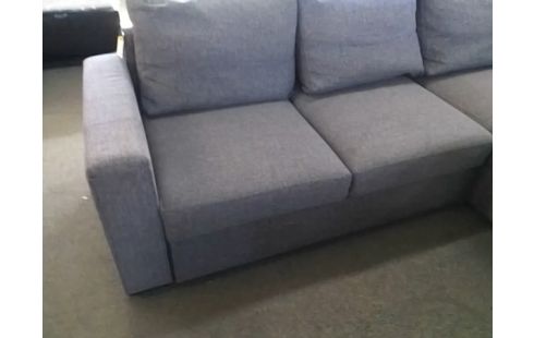 CANAPE D'ANGLE CONVERTIBLE COFFRE TISSU GRIS