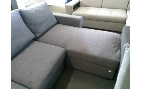 CANAPE D'ANGLE CONVERTIBLE COFFRE TISSU GRIS