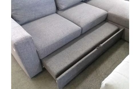 CANAPE D'ANGLE CONVERTIBLE COFFRE TISSU GRIS